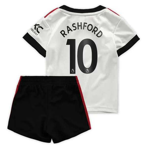 Fußballtrikots Manchester United Marcus Rashford 10 kinder Auswärts Trikotsatz 2022-23